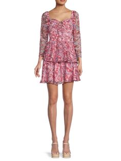 Многоярусное мини-платье Fotini Hallie с цветочным принтом French Connection, цвет Sea Pink