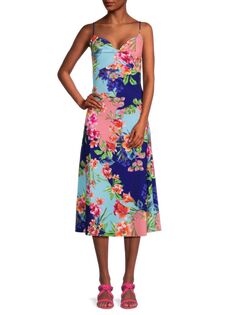 Платье-миди с цветочным принтом Guess, цвет Blue Coral