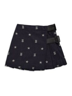 Плиссированная юбка для маленькой девочки с вышивкой Burberry, индиго