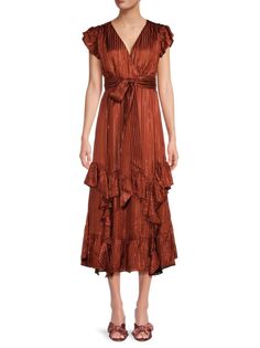 Платье мидакси из смесового шелка с рюшами Uma Marie Oliver, цвет Clay