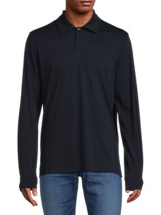 Хлопковая рубашка-поло с длинными рукавами пима Vince, цвет Coastal