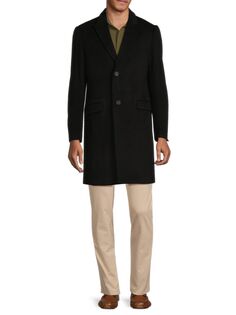 Верхнее пальто из смесовой шерсти с пиковыми лацканами Saks Fifth Avenue, черный