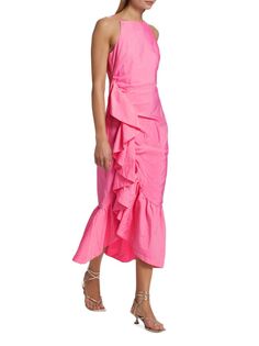 Платье миди Neena с рюшами Cinq À Sept, цвет Flamingo