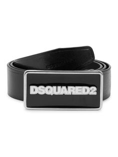Кожаный ремень с металлическим логотипом Dsquared2, черный