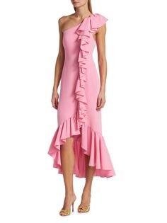 Платье миди на одно плечо с рюшами Jovette Cinq À Sept, цвет Flamingo
