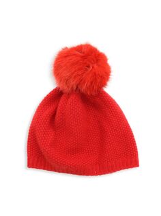 Кашемировая шапка вязки из искусственного меха с помпоном Portolano, цвет Fire Red