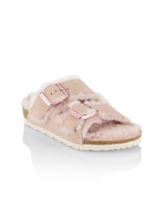 Узкие сандалии из овчины Arizona для маленьких девочек и девочек Birkenstock, розовый