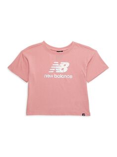 Укороченная футболка с логотипом для девочек New Balance, розовый