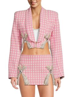 Укороченный пиджак из смеси натуральной шерсти с украшением Area, розовый