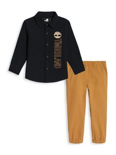 Комплект из двух предметов: рубашка и брюки с логотипом для маленького мальчика Timberland, черный