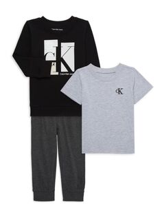 Комплект из трех предметов: свитшот, футболка и джоггеры для маленького мальчика Calvin Klein, черный