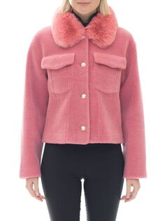 Шерстяная куртка с воротником из искусственного меха Belle Fare, розовый