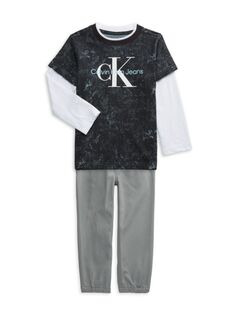 Комплект из двух предметов: футболка и штаны для маленького мальчика Calvin Klein, черный