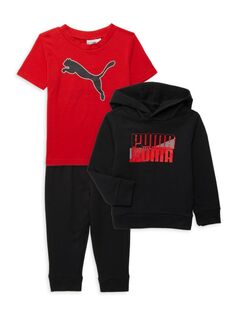 Комплект из трех предметов: худи, футболка и брюки для бега для мальчика с логотипом Puma, черный