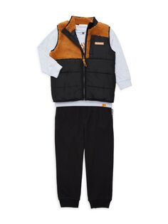 Комплект из трех предметов: жилет, футболка и спортивные штаны для мальчика для мальчика Timberland, черный