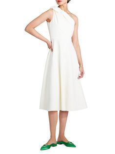 Саржевое платье миди на одно плечо Kate Spade New York, цвет French Cream Combo