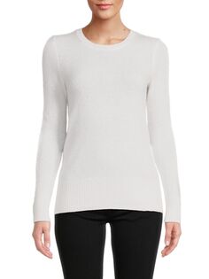 Кашемировый свитер с круглым вырезом Saks Fifth Avenue, цвет Frost White