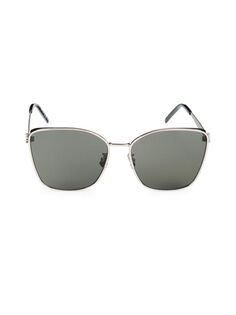 Квадратные солнцезащитные очки «кошачий глаз» 62 мм Saint Laurent, серебро