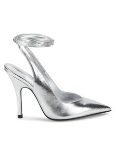Кожаные туфли-лодочки с металлизированным ремешком на щиколотке The Attico, серебро