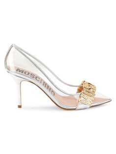 Прозрачные туфли с декорированным логотипом Moschino Couture!, серебро