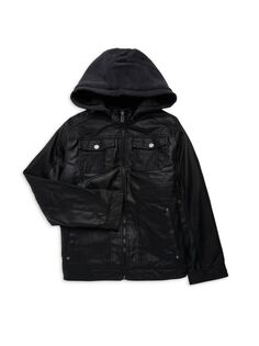 Куртка из искусственной кожи с капюшоном из искусственного меха для мальчика Urban Republic, черный