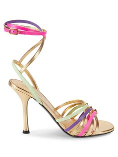 Разноцветные кожаные сандалии с ремешками Valentino Garavani, цвет Gold Multi