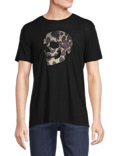 Льняная футболка с аппликацией в виде черепа John Varvatos, черный
