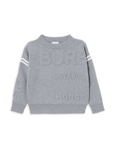 Вязаный свитер для маленьких девочек и девочек с тисненым логотипом Burberry, серый