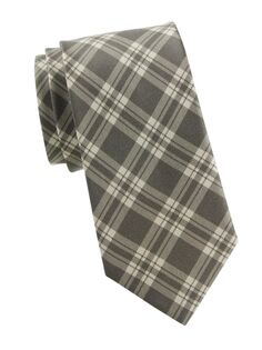 Шелковый галстук в клетку Brioni, цвет Green Grey