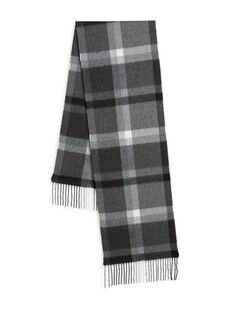 Клетчатый кашемировый шарф Saks Fifth Avenue, серый