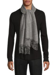 Кашемировый шарф с микрополосками и бахромой Saks Fifth Avenue, серый