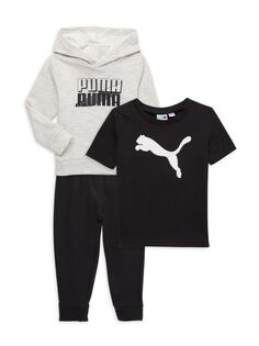 Комплект из трех предметов: худи, футболка и брюки для бега для мальчика с логотипом Puma, серый
