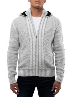 Куртка-свитер косой вязки с капюшоном из искусственной овчины X Ray, серый