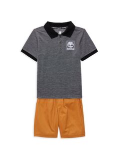 Комплект из двух предметов: футболка-поло и шорты для маленького мальчика Timberland, цвет Grey Orange