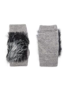 Перчатки без пальцев из искусственного меха Adrienne Landau, цвет Grey Snow