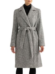 Пальто с запахом и узором «елочка» Sofia Cashmere, серый