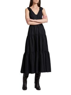Многоярусное платье миди Timothea из поплина Derek Lam 10 Crosby, черный
