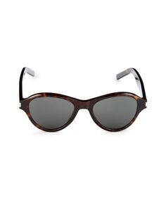 Овальные солнцезащитные очки 51MM Saint Laurent, цвет Havana