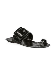 Обсидиановые кожаные сандалии с тиснением под крокодила с петлей и кольцом Definery, черный