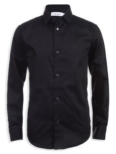 Однотонная атласная рубашка современного кроя Husky для мальчика с длинными рукавами Calvin Klein, черный