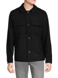 Однотонная куртка-рубашка из смесовой шерсти стандартного кроя Michael Kors, черный