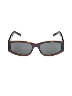 Прямоугольные солнцезащитные очки 55MM Saint Laurent, цвет Havana Grey