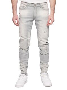 Узкие джинсы прямого кроя с высокой посадкой и потертостями Eleven Paris, серый