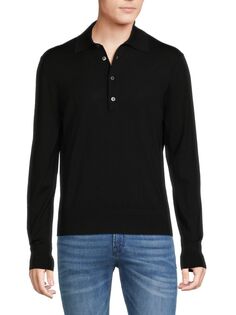 Однотонная шерстяная рубашка-поло с длинными рукавами Tom Ford, черный