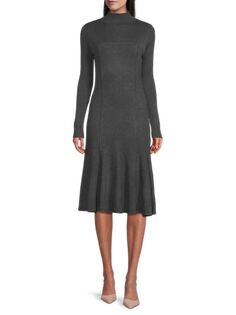 Трикотажное платье миди из смесового кашемира с вырезами Donna Karan, серый Dkny
