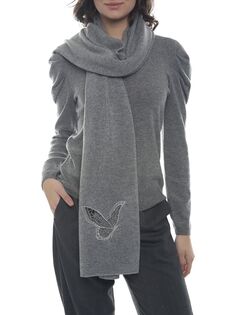 Кашемировый шарф с вышивкой бабочки In2 By In Cashmere, цвет Heather Grey