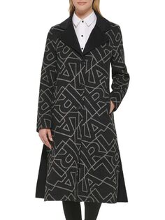 Пальто из смесовой шерсти с логотипом Karl Lagerfeld Paris, черный