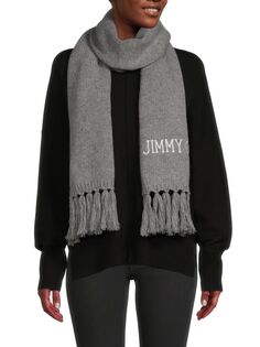 Шерстяной шарф с кисточками и логотипом Jimmy Choo, серый