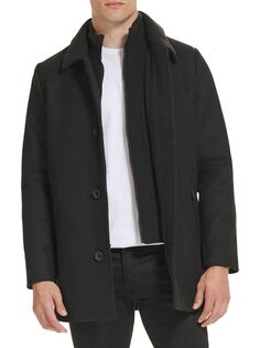 Пальто из смесовой шерсти на подкладке из свитера с воротником-стойкой Kenneth Cole, черный