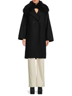 Пальто из смесовой шерсти с отделкой из искусственного меха Roberto Cavalli, черный